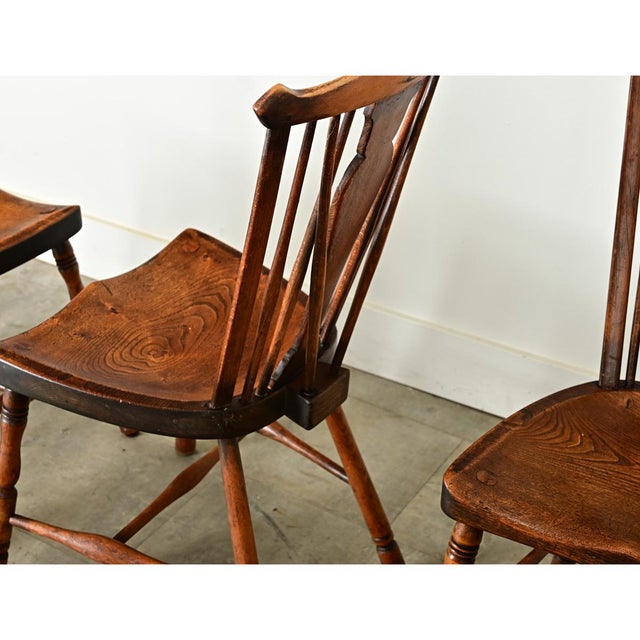 Brown Set of Four English 19th Century Oak Windsor Chairs For Sale - Image 8 of 12