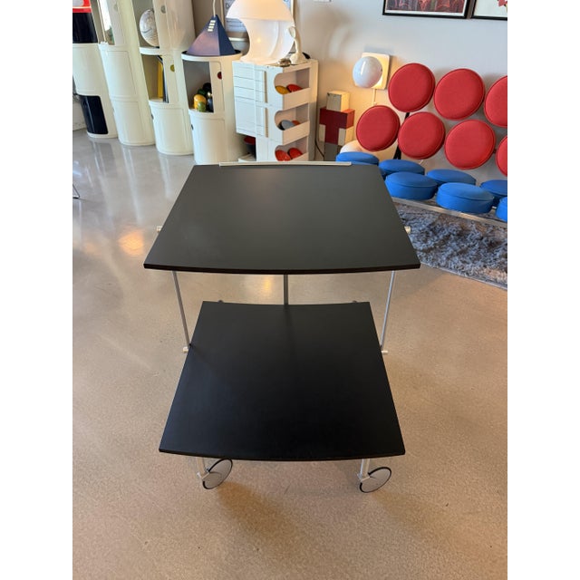 Mid-Century Modern 1990s Italian Postmodern Raul Barieri Ycami Attributed Convertible Folding Bar Cart Italian Aluminum Coffee Table Adjustable Mago For Sale - Image 3 of 18