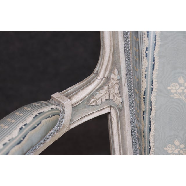 Cream Pair of Antique Louis XVI Style Paint Decorated Arm Chairs by Maison Jansen For Sale - Image 8 of 17