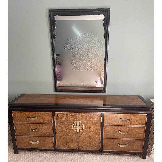 1970s 1970s Century Furniture Chin Hua by Raymond K Sabota Black Ebonized Asian Style Mirror For Sale - Image 5 of 6