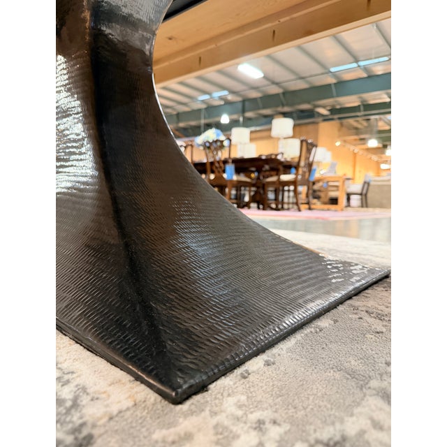 Brown Custom Modern Wood Dining Table With Sculptural Metal Base For Sale - Image 8 of 8