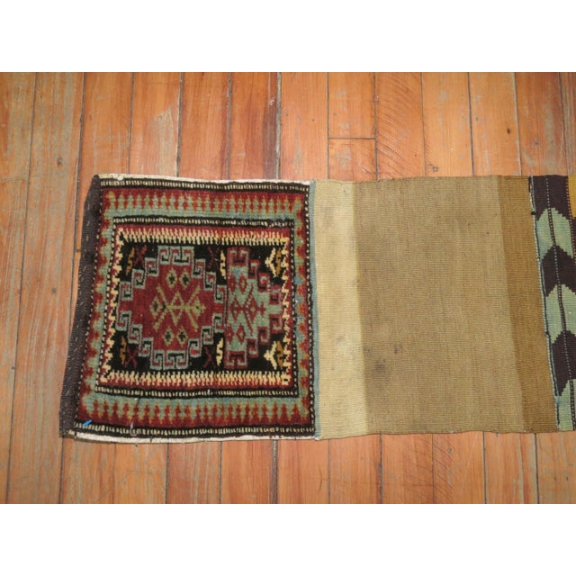 19th Century Tribal Zabihi Collection Kazak Bagface Trapping Textile Rug - 1' x 4'2" For Sale - Image 4 of 5
