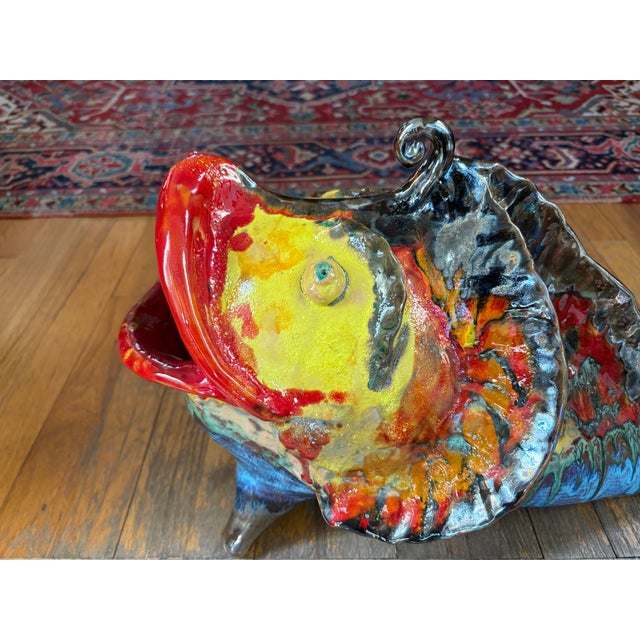Mid-Century Modern 1950s Italian Glazed Terracotta Fish Sculpture For Sale - Image 3 of 15