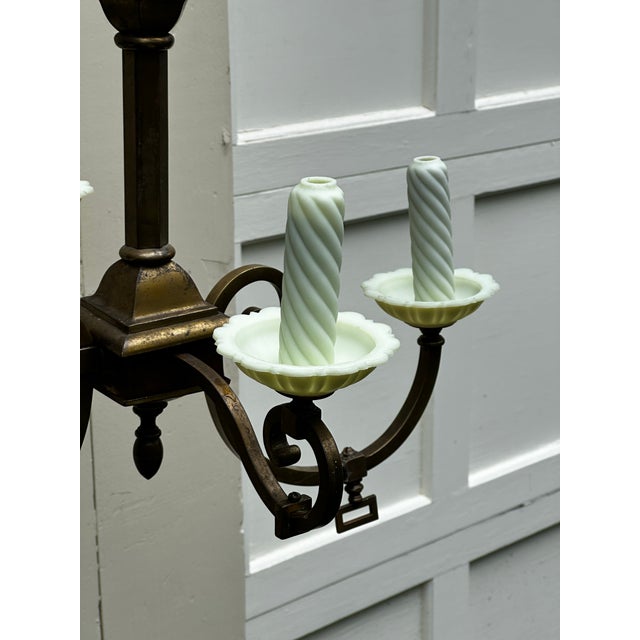 Old Lights On is pleased to offer this vintage brass four arm gas electric fixture. Newly rewired and ready to install. We...