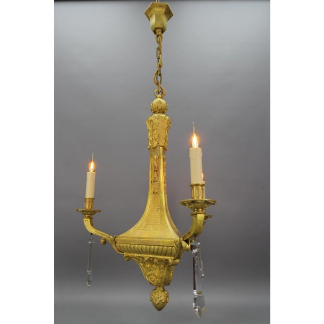 French Louis XVI Style Bronze 3-Light Chandelier, Early 20th Century For Sale - Image 6 of 18