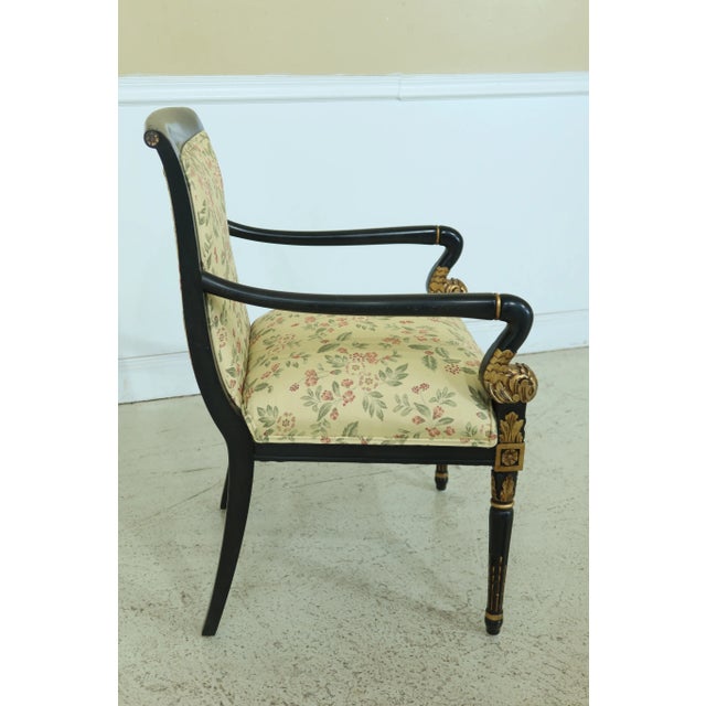 Traditional Trouvailles Regency Style Black & Gold Upholstered Armchair For Sale - Image 3 of 13