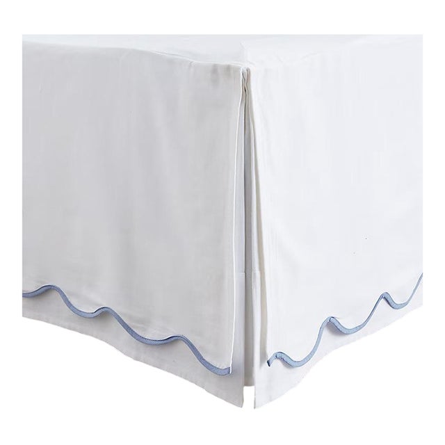 Set of 2 Ballard Designs Emma Scalloped Bed Skirts in White/Cornflower Trim For Sale