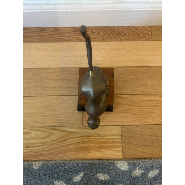 Wood Vintage 1970's Brass Mountain Lion/Panther Bookend on Faux Burlwood Block Base For Sale - Image 7 of 8