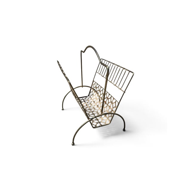 1970s Mid-Century Modern Brass Wire Magazine Rack With Atomic Circle Pattern For Sale - Image 4 of 4