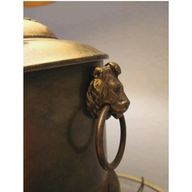 1950 Stiffel Large Lamp Lion Heads Feet Neoclassical Brass W Shade Dark Academia For Sale In San Diego - Image 6 of 18