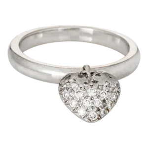 Tiffany & Co Heart Diamond Charm Ring Estate Platinum Tag Sz 5.75 Jewellery
