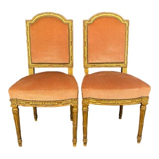 19th Century Giltwood and Mohair Side Chairs From Salon Set -a Pair For Sale