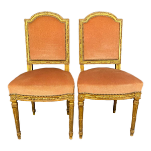 19th Century Giltwood and Mohair Side Chairs From Salon Set -a Pair