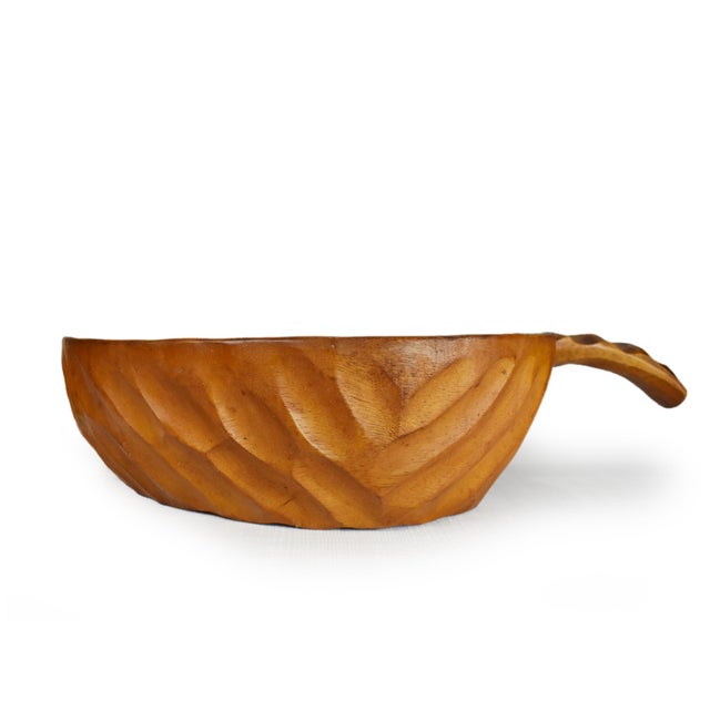 Wood Mid 20th Century Hand Carved Solid Wood Large Size Leaf Shaped Bowl For Sale - Image 7 of 12