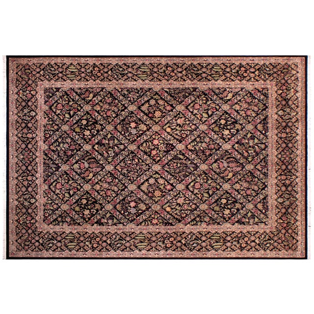 Black Shabby Chic Pak-Persian Black/Green Wool Rug - 9'2'' X 12'2'' For Sale - Image 8 of 9