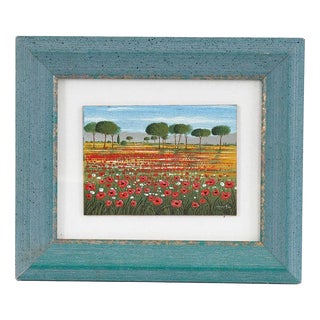 Mita Romano, Poppy Field, 1990s, Tempera on Panel, Framed For Sale