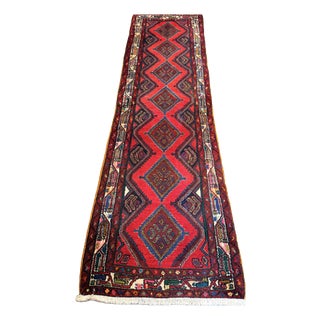 Vintage Hamadan Hand Knotted Runner Rug For Sale