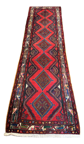 Vintage Hamadan Hand Knotted Runner Rug