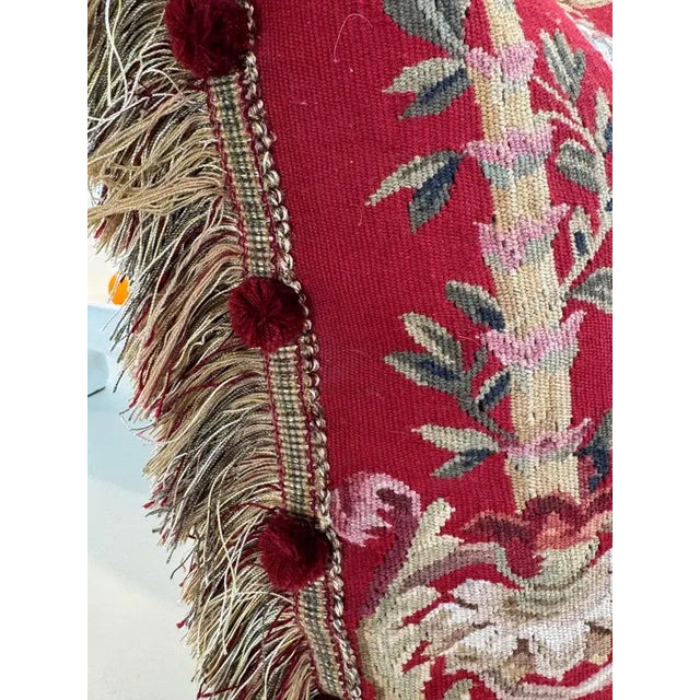 Vintage French Aubusson Style Red Parrot Tapestry Pillow With Velvet Back For Sale In Wichita - Image 6 of 6