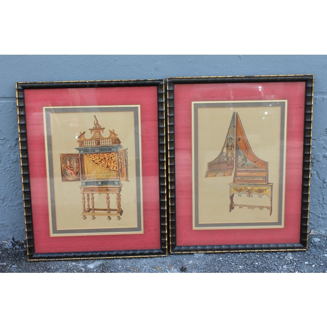A pair of Antique "Louis XV" style Etchings. French and appear to be done by a Master. Beautiful tortoise style black...