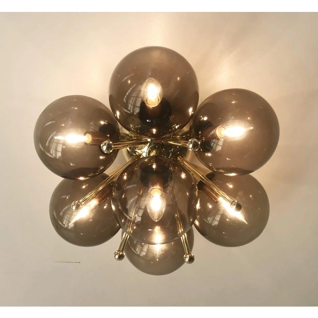 Fabio Ltd Sakura Polished Brass Smoky Globe Flush Mount by Fabio Ltd For Sale - Image 4 of 6