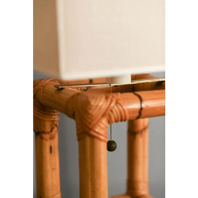 1980s Bamboo Lamp with Fabric Lampshade, 1980s For Sale - Image 5 of 11