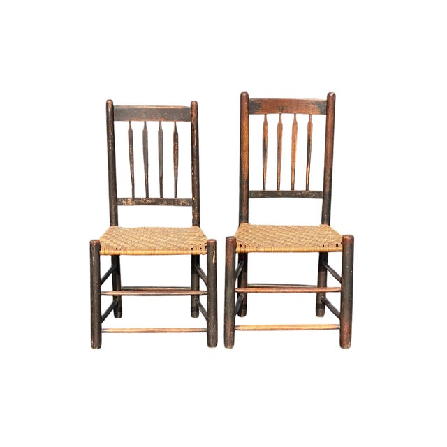 Bay Colony Antiques is pleased to offer for sale this charming pair of early 19th century antique New England arrow-back...