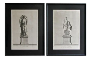 19th Century Antique Neoclassic Framed Prints - a Pair