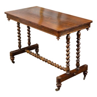 English 1860s Mahogany Table with Barley Twist Base and Petite Casters For Sale