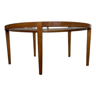 Mid-Century Cherrywood Coffee Table with Glass Top For Sale
