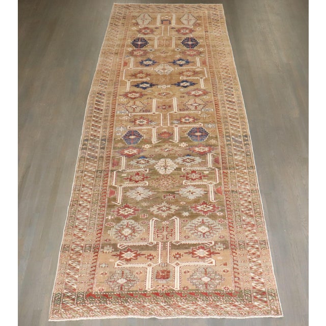 Textile Early 20th Century Camel Caucasian Shirvan Rare Gallery Rug - 5'1" x 14'5" For Sale - Image 7 of 8