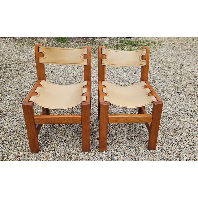 Set of Chairs in Elm and Cream Leather from Maison Regain For Sale - Image 15 of 16