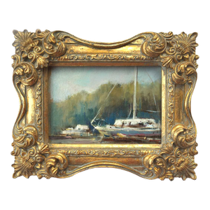 Yacht Boat Plein Air Landscape Painting Original Impressionist Oil by Valeriya Serova, Framed