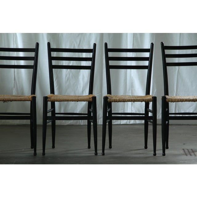 Vintage Italian Papercord Black Dining Chairs with Woven Seat, 1950s, Set of 4 For Sale - Image 12 of 14