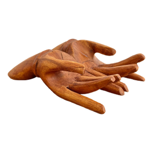Vintage Carved Wooden Human Hands Business Card Holder