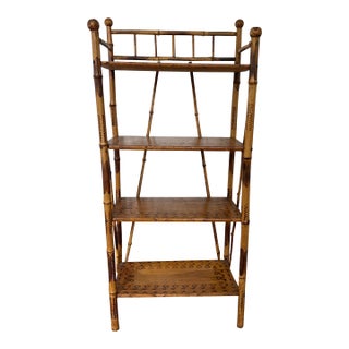 Antique Stick and Ball Burnt Bamboo English Bookshelf/ Etagere For Sale