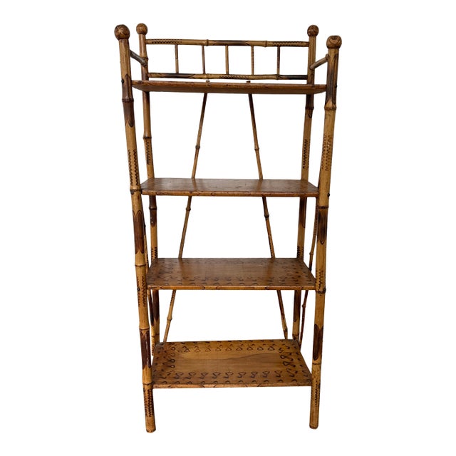 Antique Stick and Ball Burnt Bamboo English Bookshelf/ Etagere For Sale