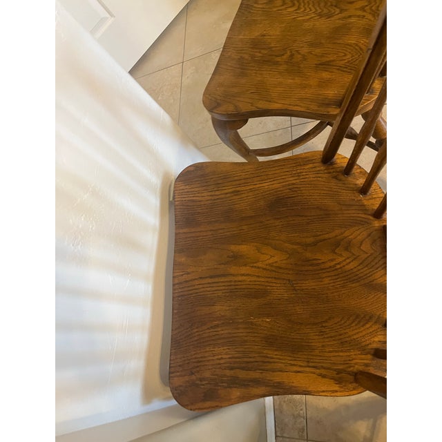 Late 20th Century Set of 3 Solid Oak Rustic Americana Bowback Windsor Dining Side Chairs For Sale - Image 12 of 12