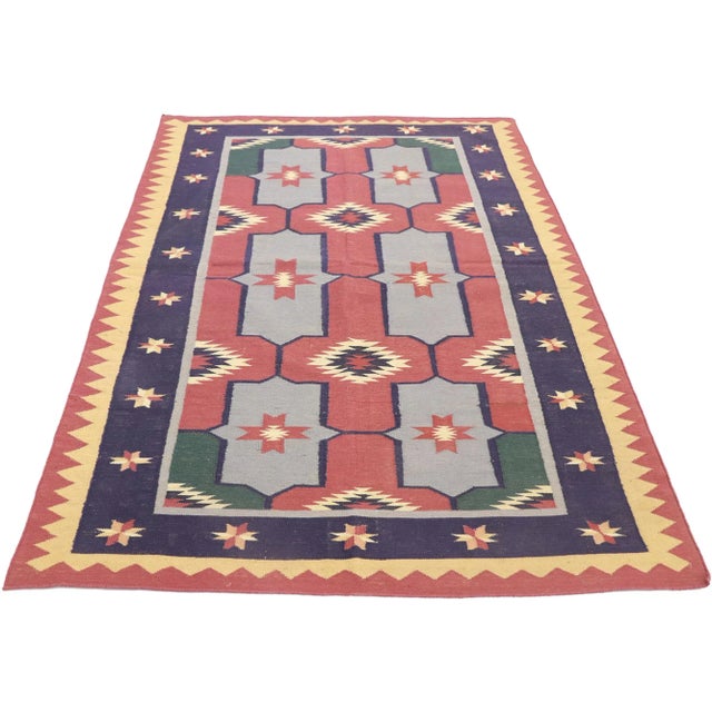 Tribal Vintage Romanian Geometric Kilim Rug - 03'11 X 05'11 For Sale - Image 3 of 9