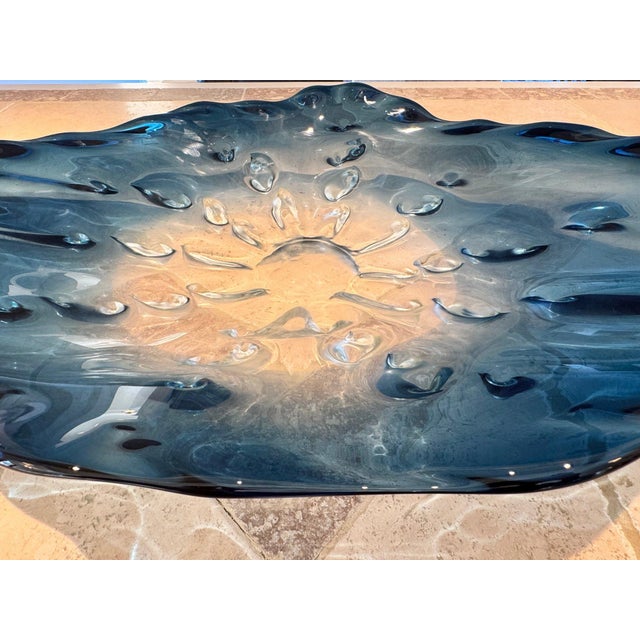 Murano Stunning 39” Murano-Style Handblown Glass Sculptural Centerpiece - Aqua Blue to Clear Ombré For Sale - Image 4 of 8