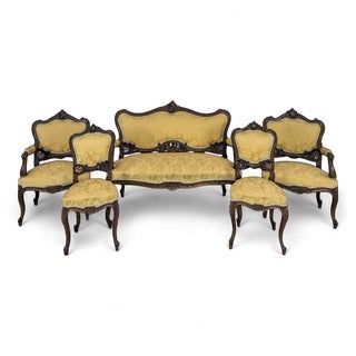 Napoleon III Walnut Living Room Set, Set of 5 For Sale
