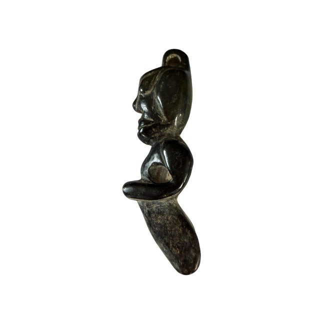 1950s HongShan Style Culture Black Carved Jade Primitive Figure 3.5" H For Sale - Image 5 of 7