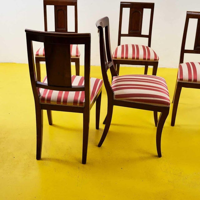 Wooden Chairs with Striped Seats, Early 1900s, Set of 5 For Sale - Image 5 of 7