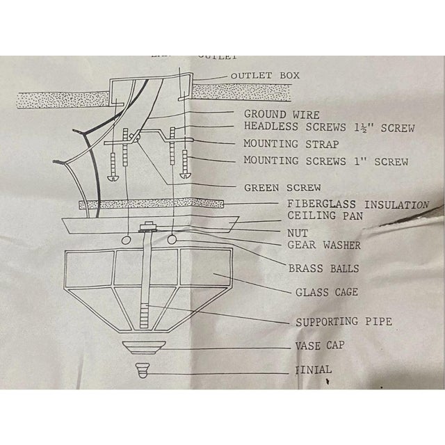 Glass Vintage Hollywood Regency Style Solid Brass Ceiling Light Flush Mount For Sale - Image 7 of 7