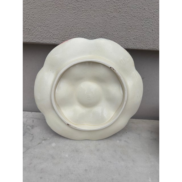 Gien 19th Century Majolica Pink & Blue Oyster Plate Gien For Sale - Image 4 of 4