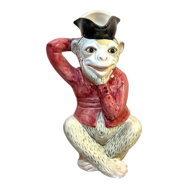 1950s Mottahedeh Portugal Ceramic Monkey Pitcher For Sale