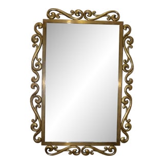 1970's Patinated Brass French Wall Mirror For Sale