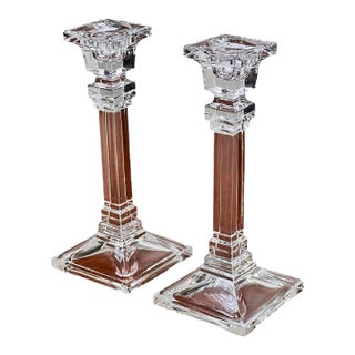 Vintage Pair Tiffany & Co Clear Crystal Candlesticks For Sale