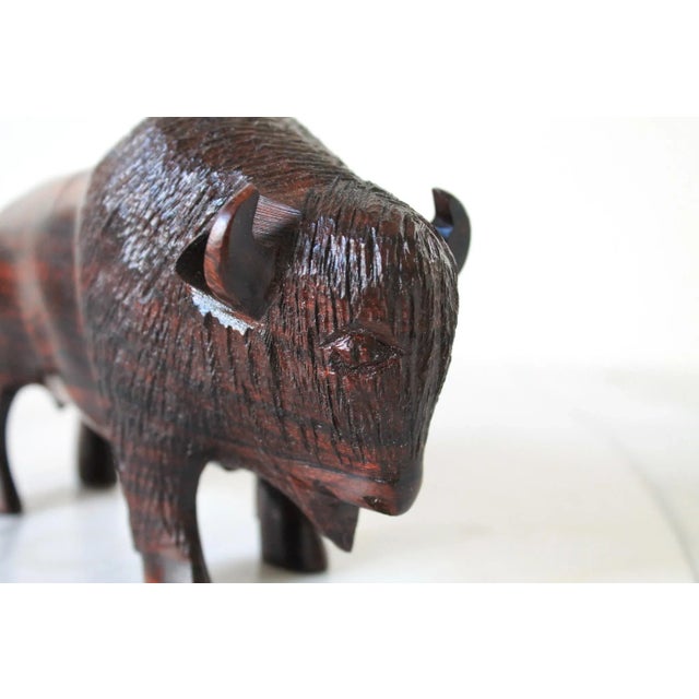Wood Vintage Hand Carved Iron Wood American Buffalo / Bison Sculpture For Sale - Image 7 of 9