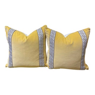 Custom Yellow Velvet Decorative Pillows- A Pair For Sale